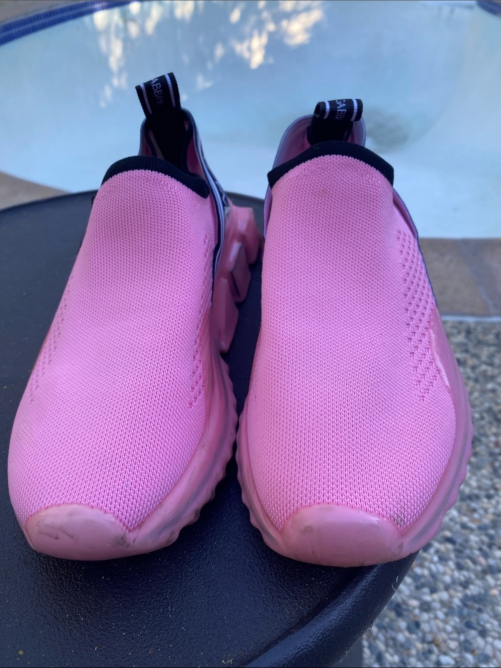 Dolce & Gabbana Pink and Black Knit Slip-On Sneakers